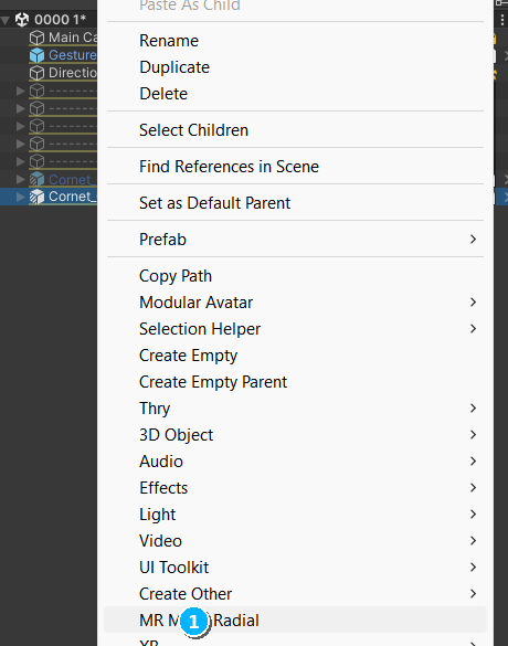 Menu contextual para agregar MR Menu Radial