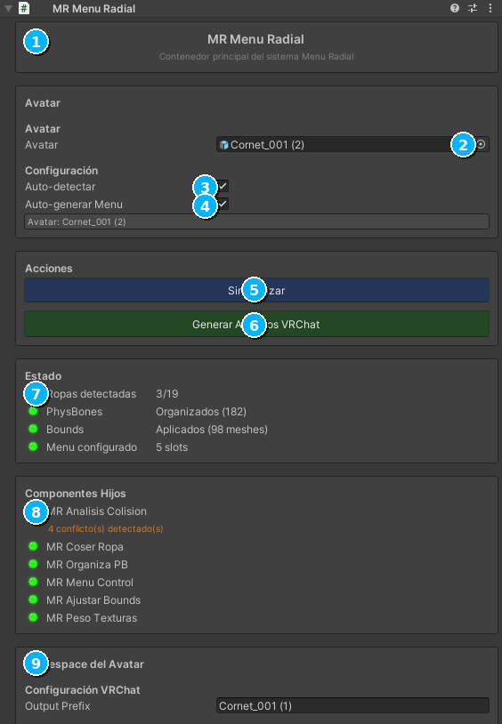 Inspector MRMenuRadial - Parte Superior