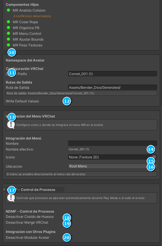 Inspector MRMenuRadial - Parte Inferior